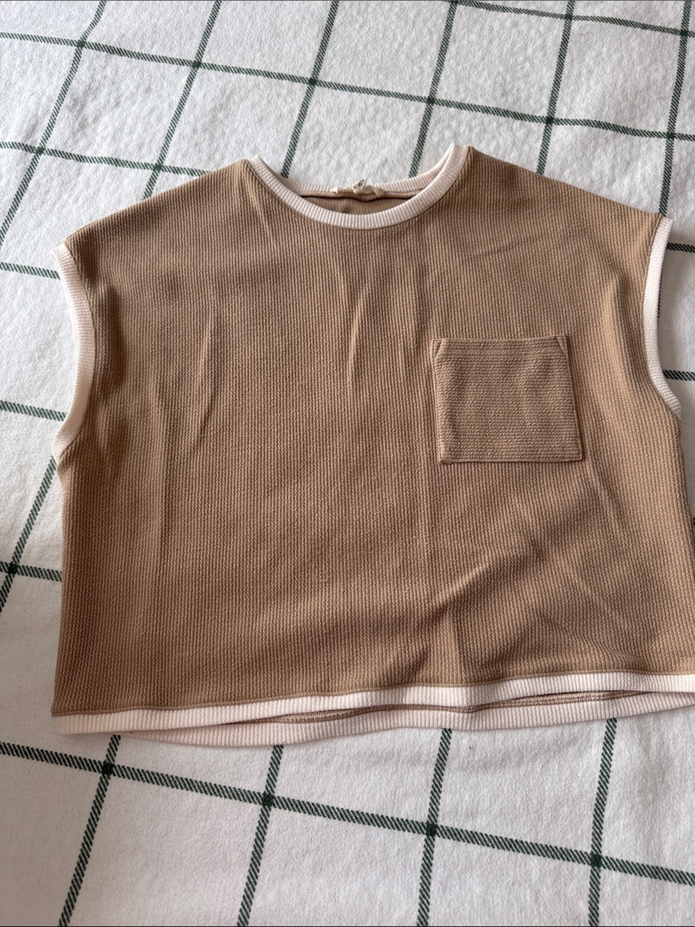 eesome Tan Cropped Short Sleeve Tee with Pocket